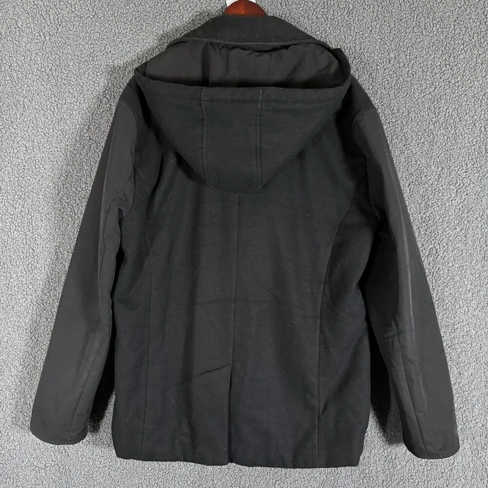 John Varvatos USA Wool Blend Hooded Peacoat Jacket - Men's Size L - Black - Picture 2 of 15